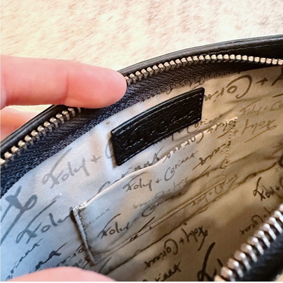 Foley + Corinna Black Leather & White Suede Crossbody Bag or Clutch Handbag - Picture 13 of 16